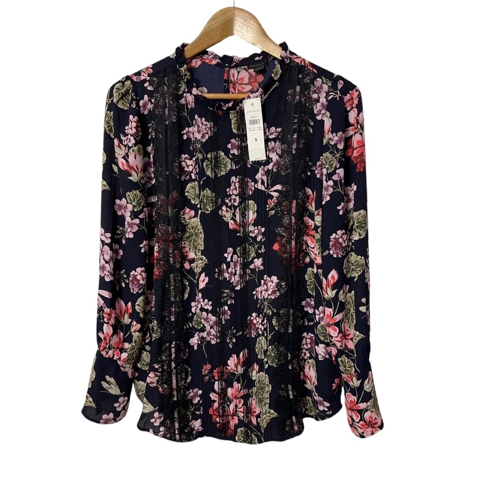 NWT Ann Taylor Floral Blouse with Lace Accent Womens Size S Long Sleeve - Picture 5 of 5